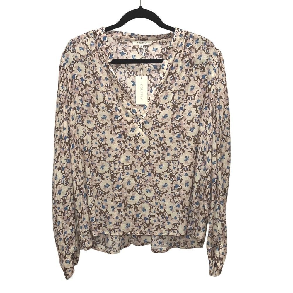 NWT Z Supply XL Floral V-Neck Button Up Long Sleeve Blouse, Retail $79 - Picture 2 of 12
